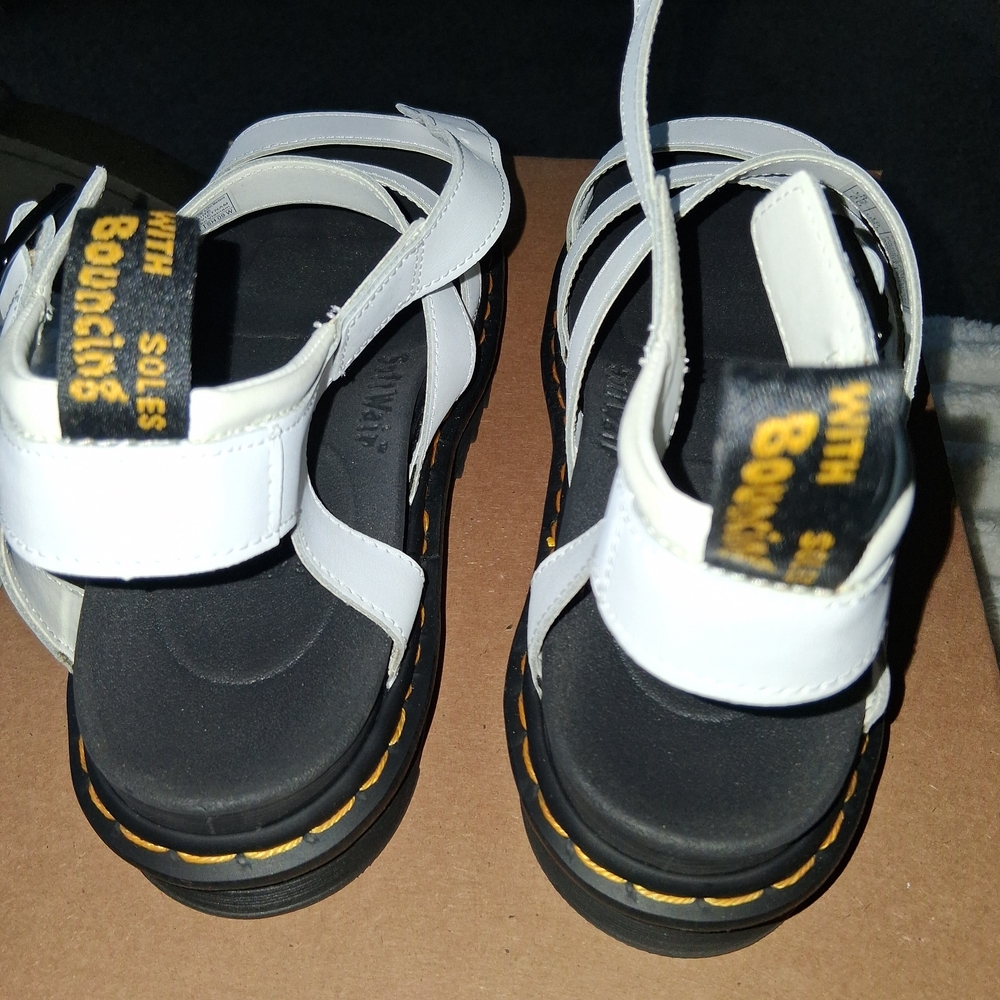 Dr. Martens White Sandals with Black Soles